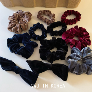 夜空蓝 韩国进口秋冬丝绒蝴蝶结发夹弹簧夹绒面护发肠圈发圈发绳