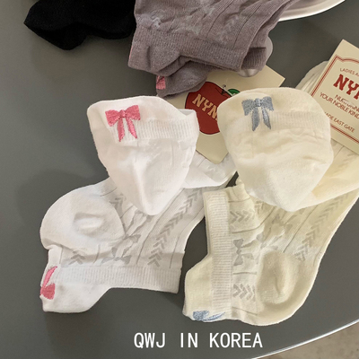 韩国进口后跟蝴蝶结短袜透气女袜