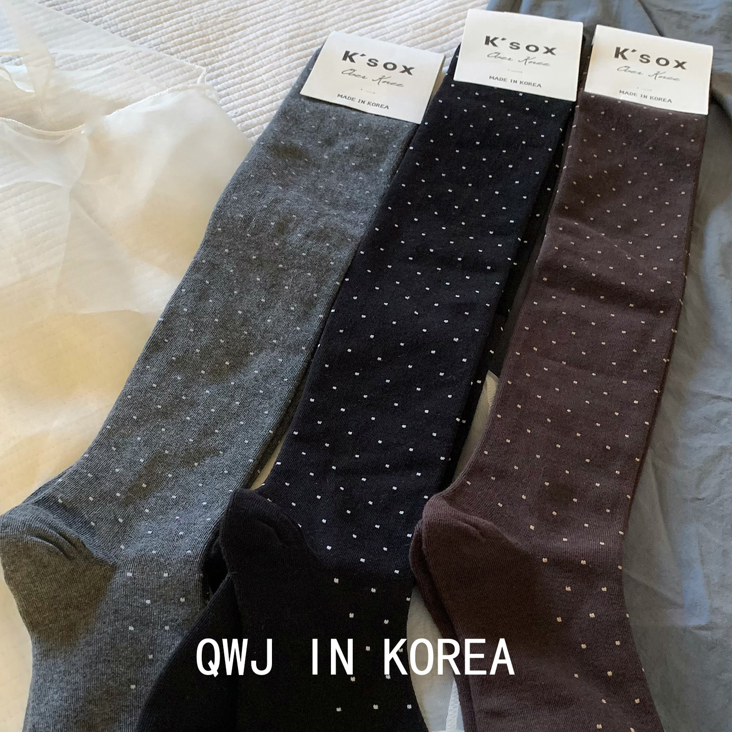 韩国进口百搭波点过膝棉袜长袜高筒袜秋冬保暖打底女式日系jk袜子