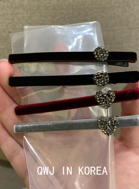 正反更闪韩国进口边夹灰色砂糖钻小爱心丝绒长一字夹鸭嘴刘海发夹