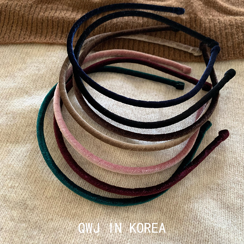 韩国进口纯色丝绒纤细发箍