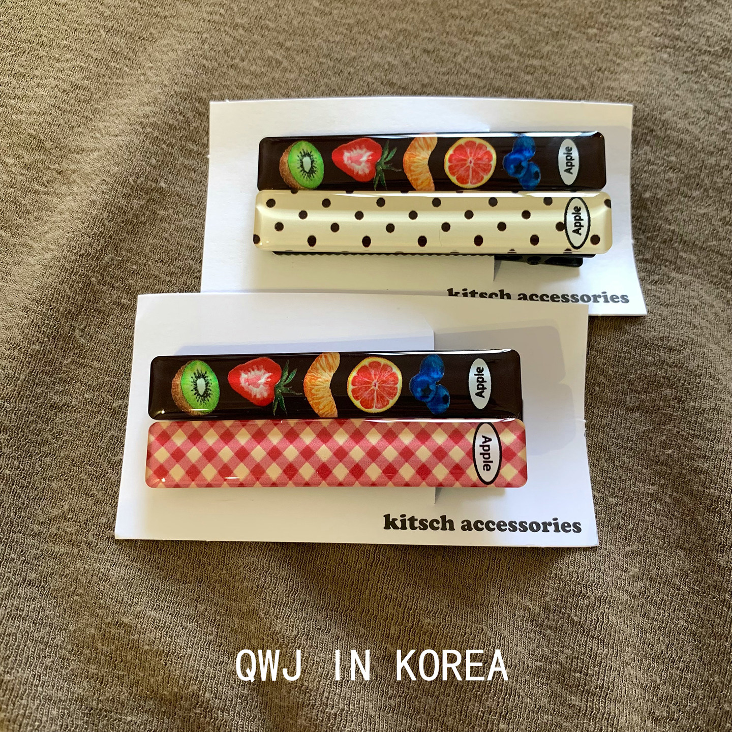 韩国进口边夹夏日水果波点格纹树脂鸭嘴夹对夹可爱度假刘海夹发夹