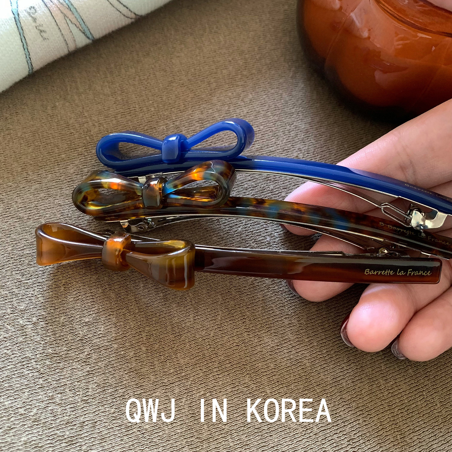 韩国france厚板材玳瑁色立体蝴蝶结弹簧夹醋酸长款马尾夹一字发夹