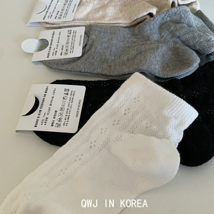 韩国进口白色黑色纯色透气网眼女棉袜百搭短袜春夏袜子 含棉更高