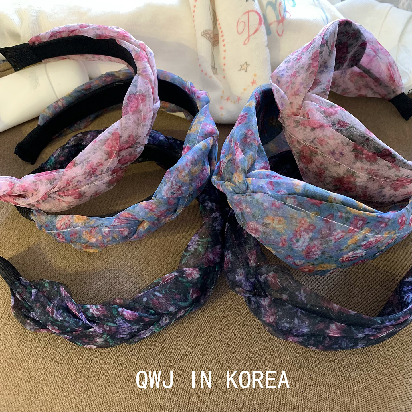 韩国进口发箍春夏碎花雪纺麻花打结宽边头箍度假海边出游甜美发卡
