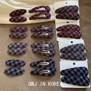 韩国进口边夹对夹复古暗色系格纹三角BB夹学院风百搭刘海夹发夹