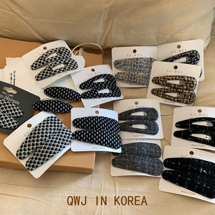 韩国进口边夹对夹秋冬高级灰色彩色编织毛呢绒面BB夹气质刘海发夹