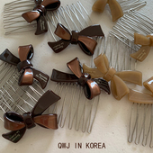 得福巧克力 韩国进口France金标咖啡色蝴蝶结发梳发插插梳发钗