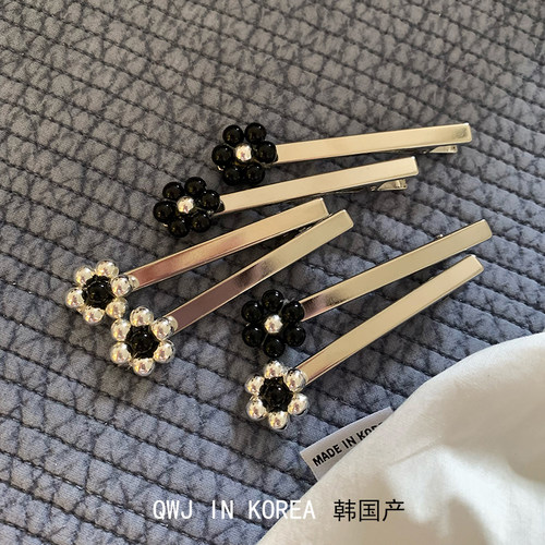 韩国进口银色长杆小花金属发夹