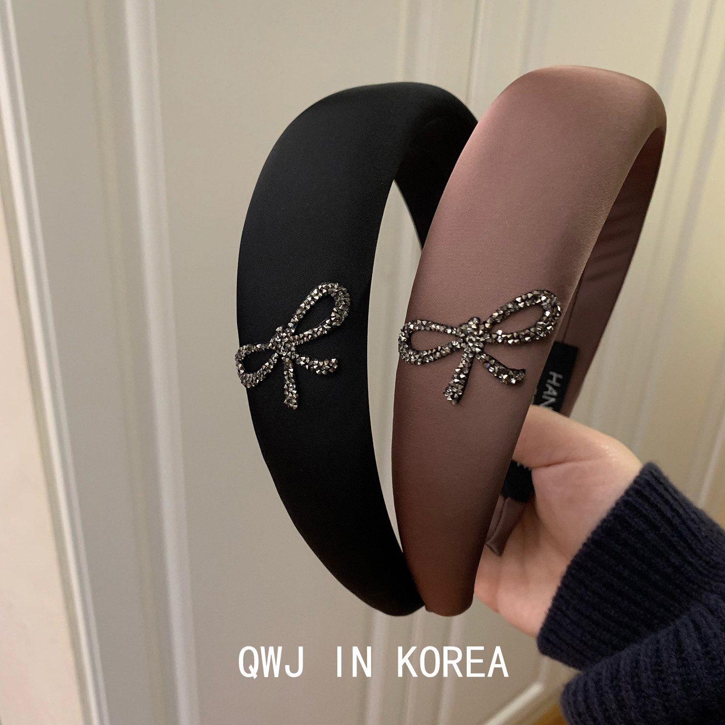 韩国进口发箍全包灰色碎钻蝴蝶结宽边头箍高档大气简约增高颅顶