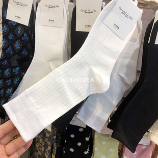 GORN白色黑色中筒袜韩国进口袜子大码可穿纯色女袜百搭舒服棉袜