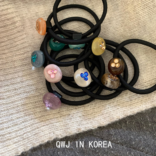 韩国进口闪闪小钻透明圆豆发圈
