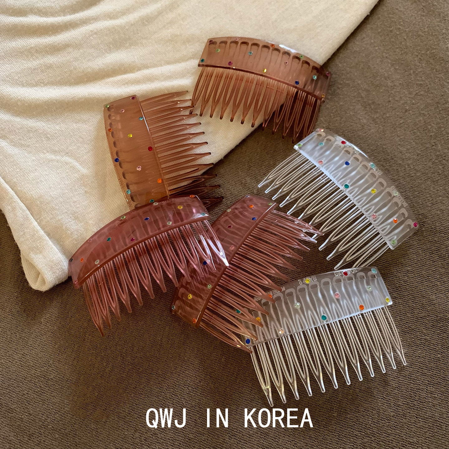 韩国进口发梳BY透明彩色水晶插梳