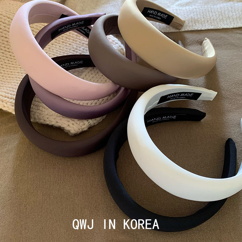 4cm缎面 韩国进口纯色海绵宽边发箍头箍简约百搭舒适垫高颅顶发卡