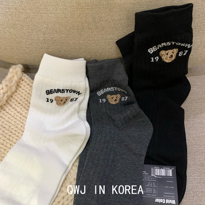 韩国进口袜子男袜1987小熊字母
