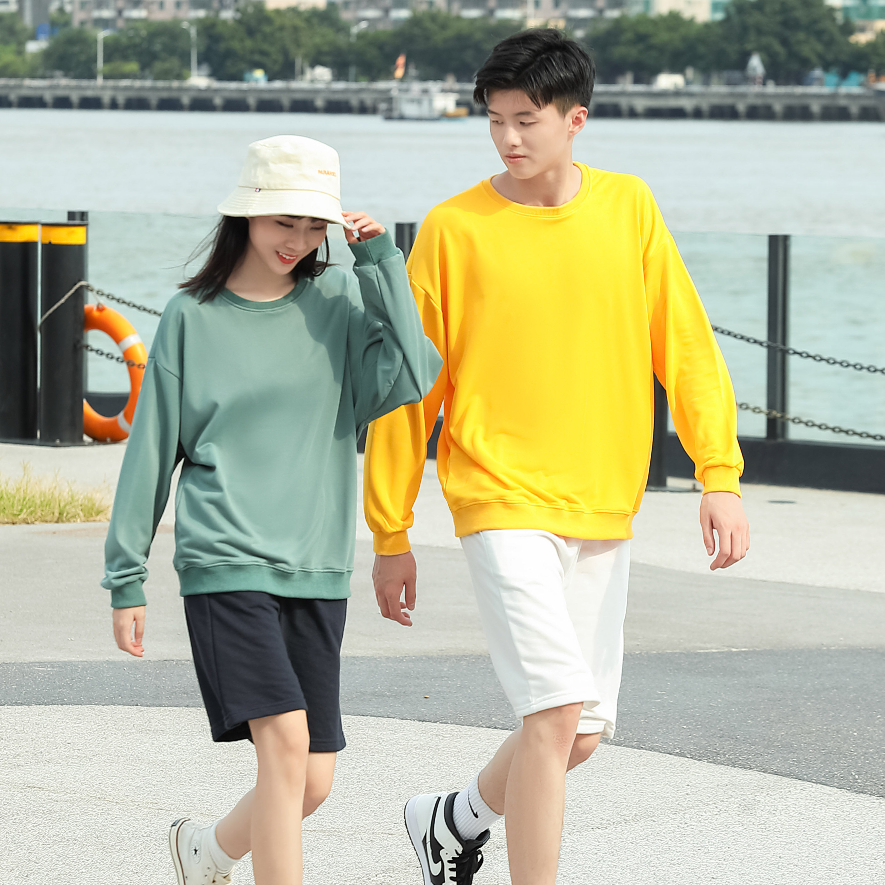 【小白家】美式宽松oversize嘻哈纯棉落肩款套头圆领卫衣男女上衣
