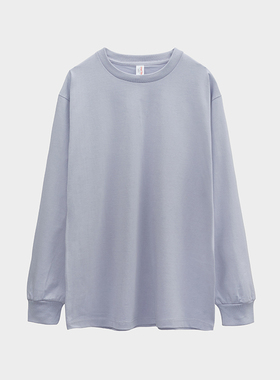 薰衣草淡紫香芋紫色全棉重磅纯棉圆领长袖T恤男女内搭打底不透白T
