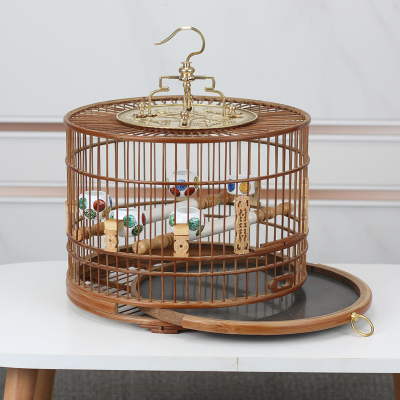 红子竹皮抛光精品带抽屉圆笼靛颏