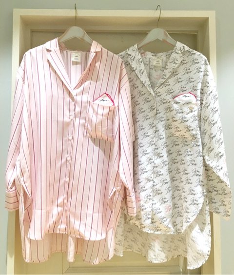 春季衬衫领浅粉色新款日系竖条纹图案仿丝材质女士家居服上衣睡衣