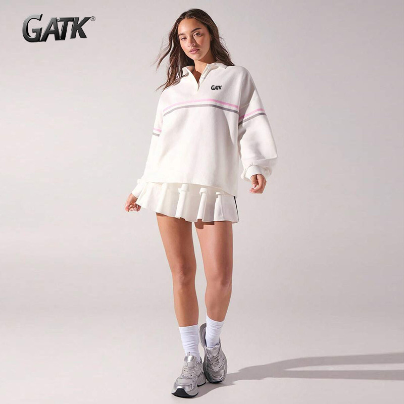 GATK 美式长袖POLO衫女士春秋季韩式ins潮牌翻领T恤宽松运动卫衣