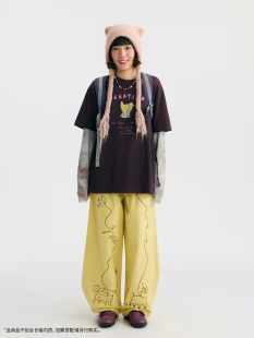 日系niko家2026春季新款短袖T宽松休闲字母宠物印花圆领短袖T恤女