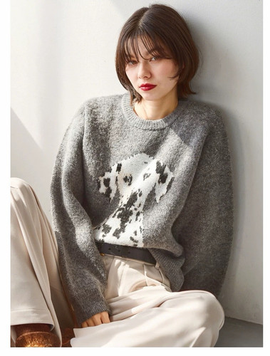 日系新款niko套头毛衣女 2025秋冬款宽松圆领慵懒感针织上衣