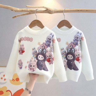 女童拉布布毛衣儿童春秋冬季保暖针织衫小女孩双层加绒打底衫中童