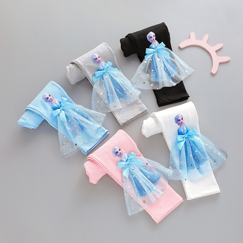 冰雪奇缘艾莎公主裤子女童春秋季薄款纯棉白色儿童外穿薄绒打底裤