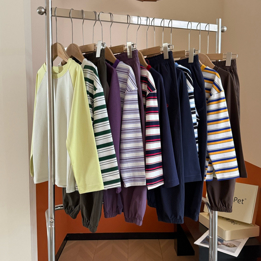 儿童条纹长袖长裤三件套26春季新款中大童男女童时尚休闲舒适套装