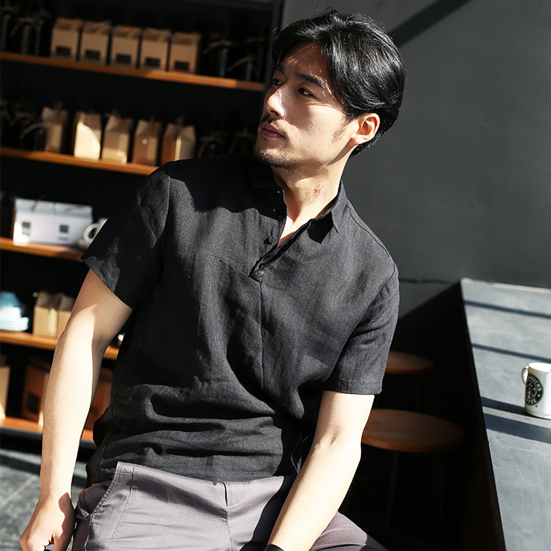 纸间亚麻衬衫短袖男士 夏季男T薄款复古潮流纯色宽松休闲套头衬衣|ruв категории Мужская одежда, рубашка - от Buy2taobao.com для оказания профессиональной услуги покупки агента Taobao