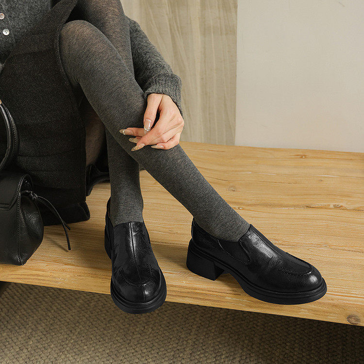 英伦风深口单鞋女圆头粗跟高跟乐福鞋通勤一脚蹬2026年新款厚底鞋,女鞋,深口单鞋,淘宝优惠券,粉丝福利购,淘宝优惠卷