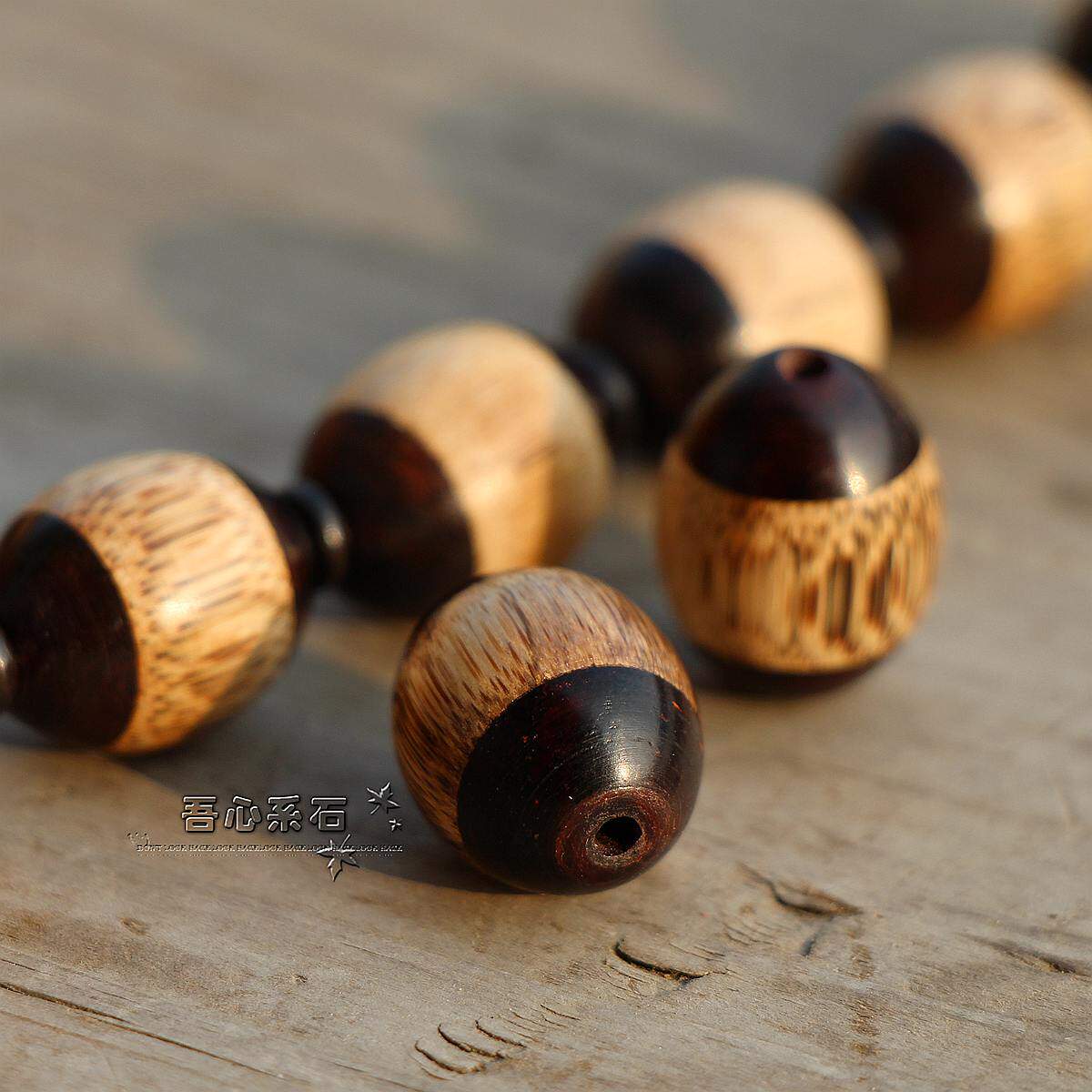 『系石苑』diy散珠饰品佛珠配件大全天然楠竹镶黑檀香枣珠鼓珠