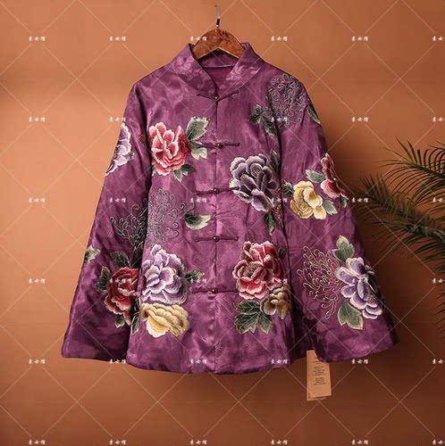 25308新款中式国风对襟前后满绣对襟棉服