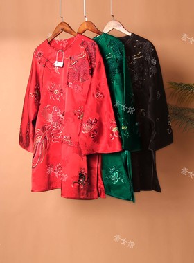 25284新款圆领斜襟前后满绣太太服{龙凤呈祥}