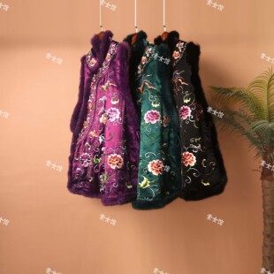 25281素女馆新品 满绣绣花棉马甲 中长款
