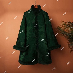 25306素女馆新款素色暗纹提花立领对襟汉服棉服