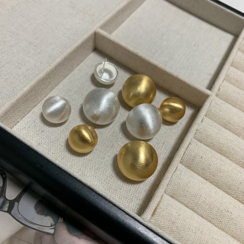 法式复古磨砂拉丝半圆球耳钉女高级感冷淡风百搭耳饰简约气质耳环