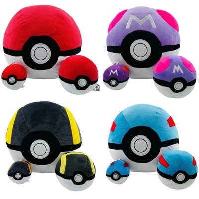 32cm大号精灵球抱枕球大师球高级球靠垫红蓝紫黑球毛绒公仔