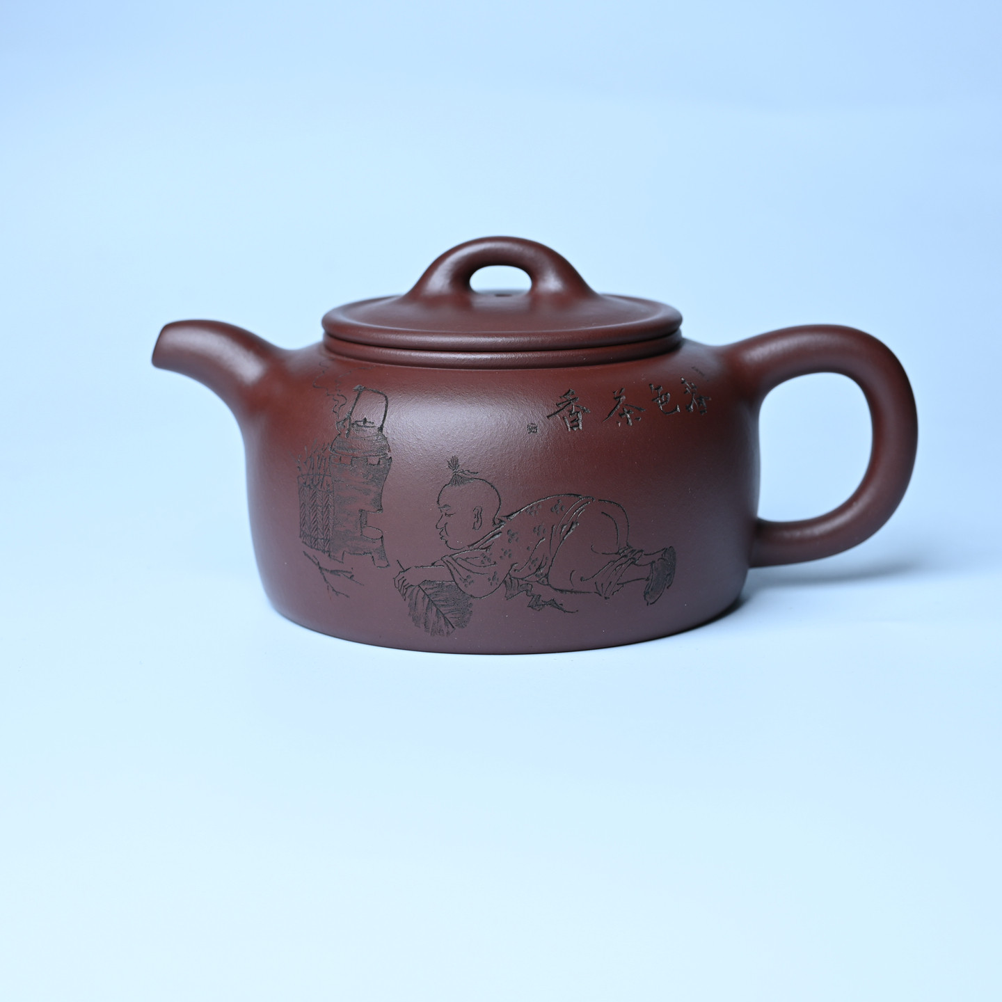 美壶网周小培紫砂壶纯全手工红皮龙泥过桥井栏壶 装饰童子350cc