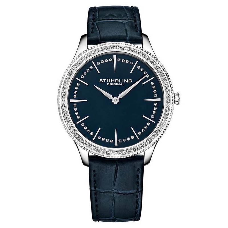 Stuhrling施图灵手表女正品2023新款蓝色皮带大表盘石英欧美腕表