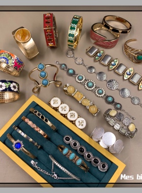 Bijoux特价清仓欧美复古做旧小众设计仿宝石珍珠弹力手链手镯配饰