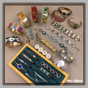 Bijoux特价 清仓欧美复古做旧小众设计仿宝石珍珠弹力手链手镯配饰