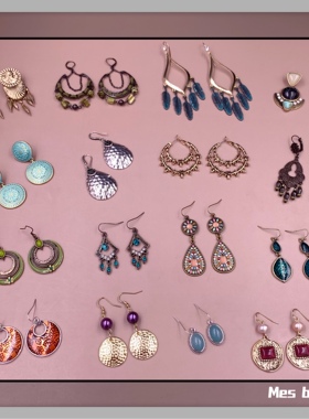 Bijoux复古小众做旧波西米亚民族风彩色贝壳个性度假拍照耳环耳饰