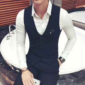Y8731-2020单排扣男韩版休闲马甲外套理发师夜店服务员工作服P50图片