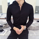 YC082-2020立领三色入长袖衬衣大码发型师青年男衬衫纯色寸衣P45，男装衬衫，星座717A