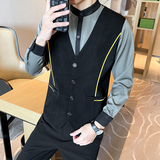 LT807*男马甲衬衫假两件灰色工作服酒吧夜店立领拼色衬衣P60，男装衬衫，星座717A