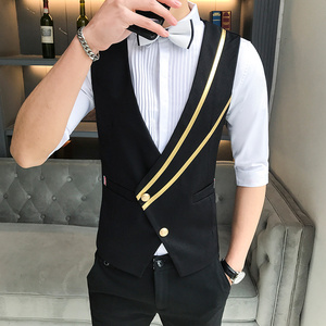 LP777-男英伦斜拉条单排扣马甲服务员KTV酒吧夜店马甲工作服P45图片