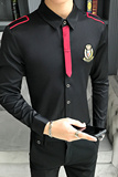 LT104-学院风男领带装饰长袖衬衫夜店酒吧KTV青年衬衣P50，男装衬衫，星座717A