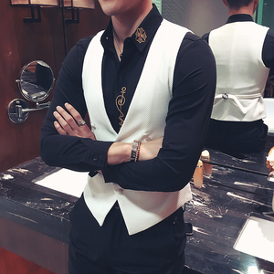 Y8706-V春季型男修身韩版双排扣KT服务生马甲工作服演出服大码P50图片