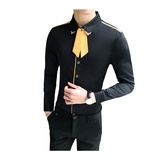 LT105-V型男可拆卸领结潮夜店风长袖衬衣酒吧KT工作服大码P50，男装衬衫，星座717A